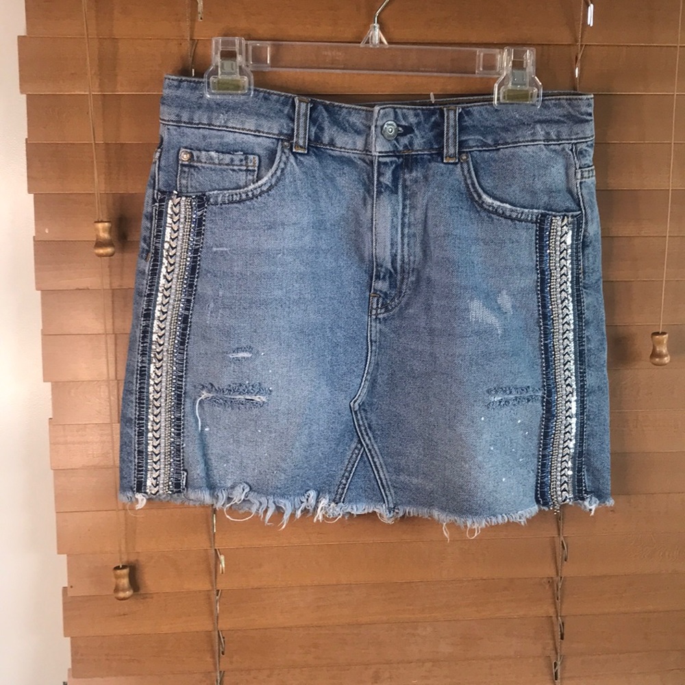 Free People embellished denim mini skirt